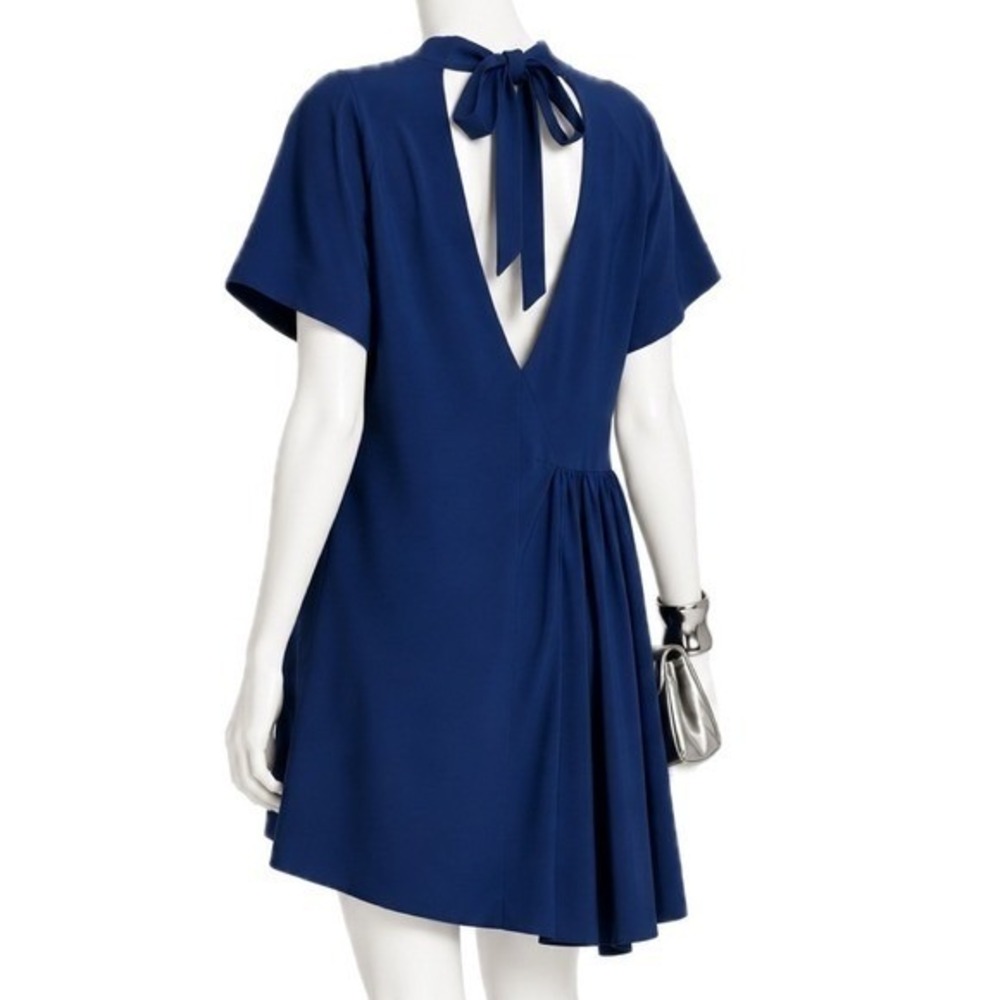 MSGM NWT Milano Asymmetric Draped Navy Blue Mini Dress Back Tie | IT 44 | US 8